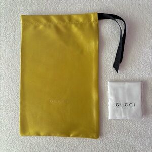 NWOT GUCCI Eyewear Drawstring Accessory Pouch w/ Cloth Yellow / Gold Authentic